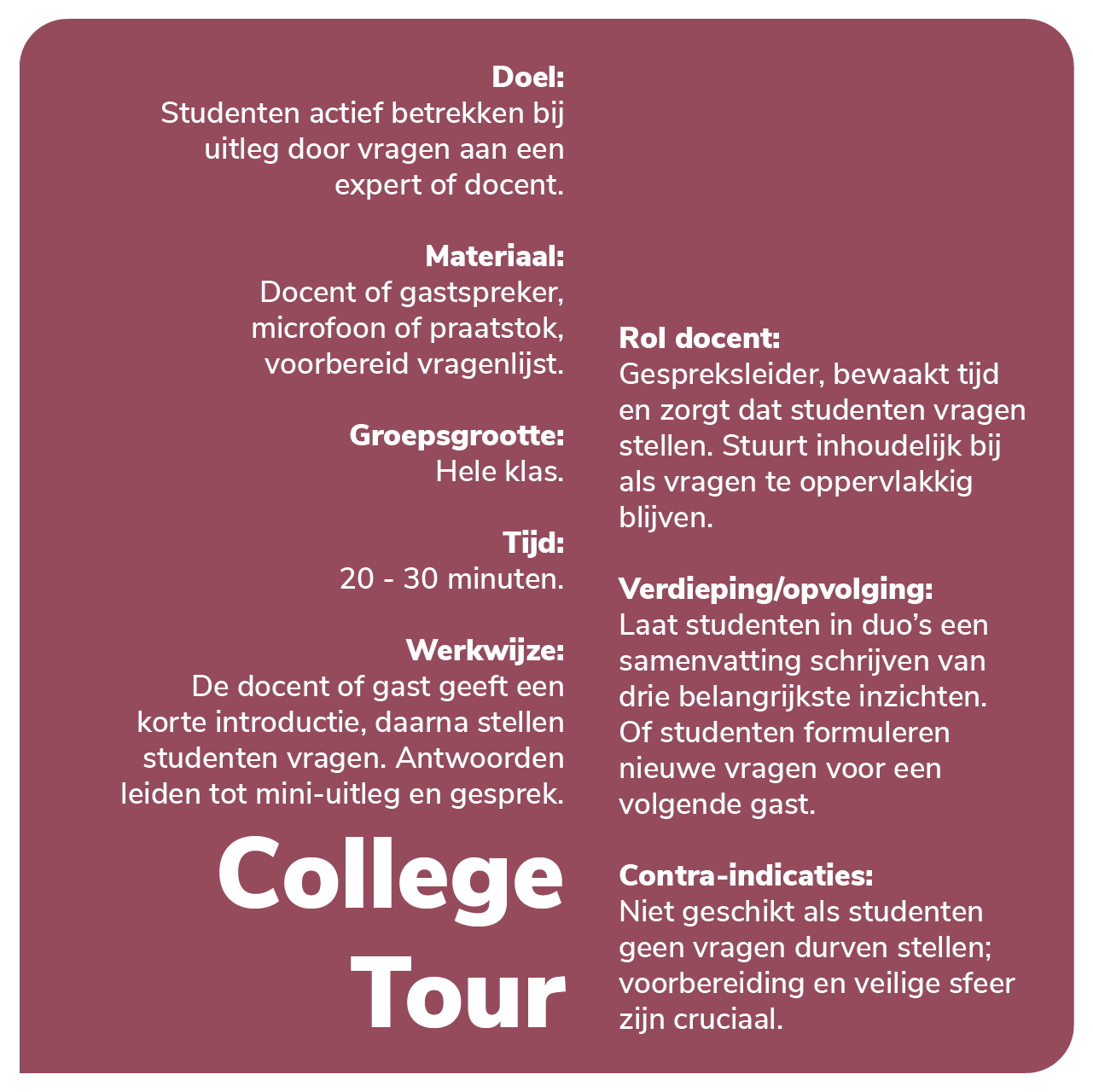 Activerende werkvorm: College Tour